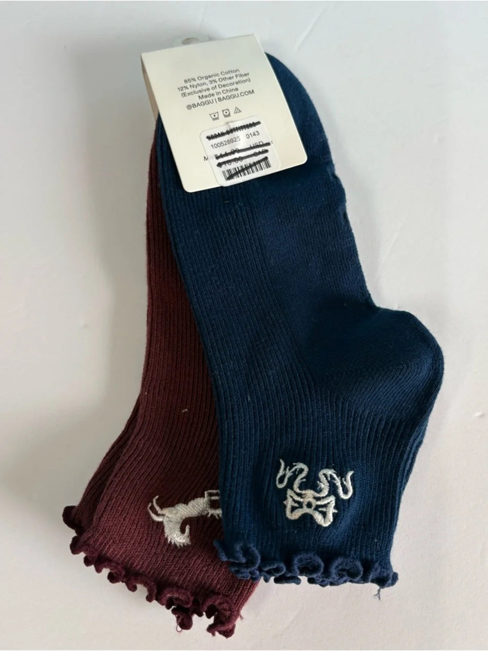 NWT BAGGU Embroidered Lettuce Edge Sock 2-Pack